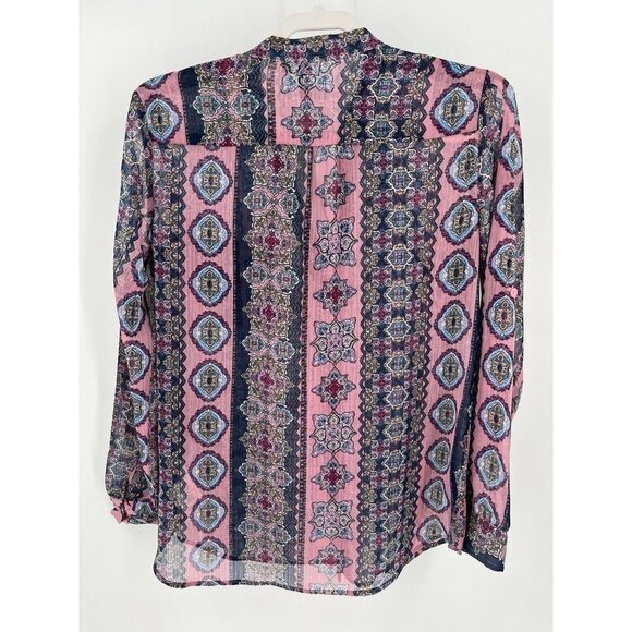 Kut from the Kloth Multicolor Sheer Blouse Geometric Bohemian Size Small - Picture 6 of 10